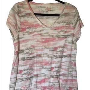 PURE JILL Eliptical V-neck print tee, 100%PIMA-MEDIUM, great shape